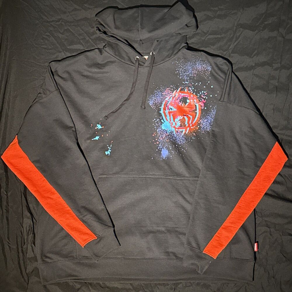 Marvel Spider-Man Hoodie Mens XXL Black Miles Morales Spider-Verse Glitch Logo